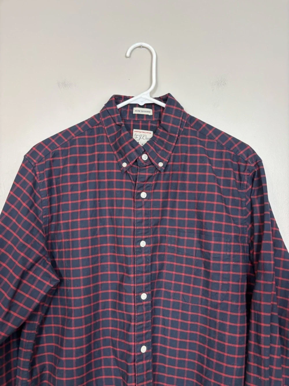 J Crew Shirt Mens Med Slim Untucked 100% American Pima Cotton Long Sleeve Plaid